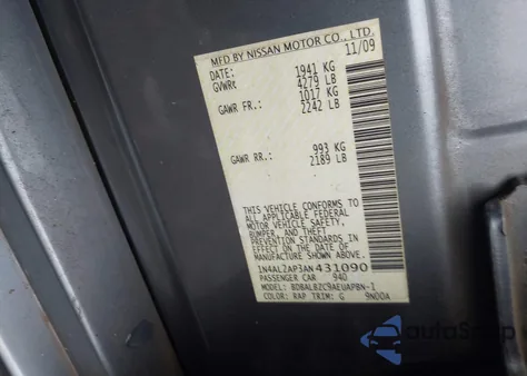 2010 Nissan Altima 2.5 S z USA, uszkodzony, nr VIN 1N4AL2AP3AN431090